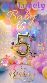 Purple Pastel Pink Golden 5 Delight - My Lovely Baby Birthday Flyer  Business Card template