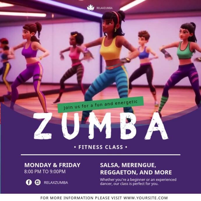 Purple Pastel Zumba Class Social Media Template Square (1:1)