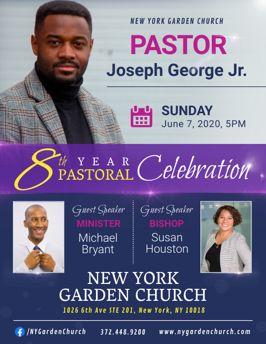 Purple Pastor Anniversary Flyer Template PosterMyWall