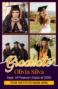 Purple Photo Collage Graduation Announcement Half Page Wide template