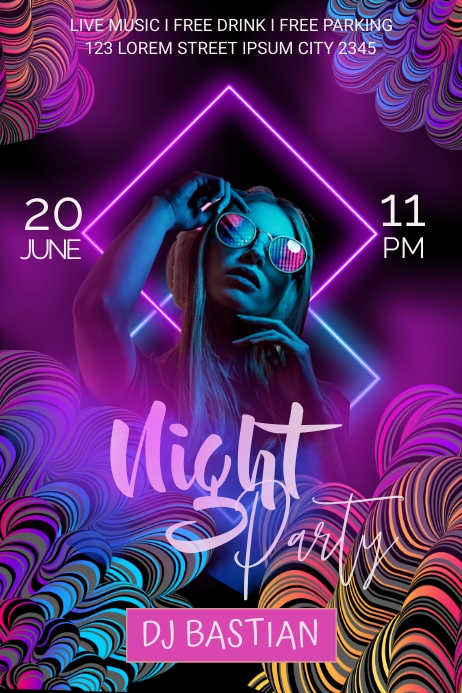 Purple pink blue night party template โปสเตอร์