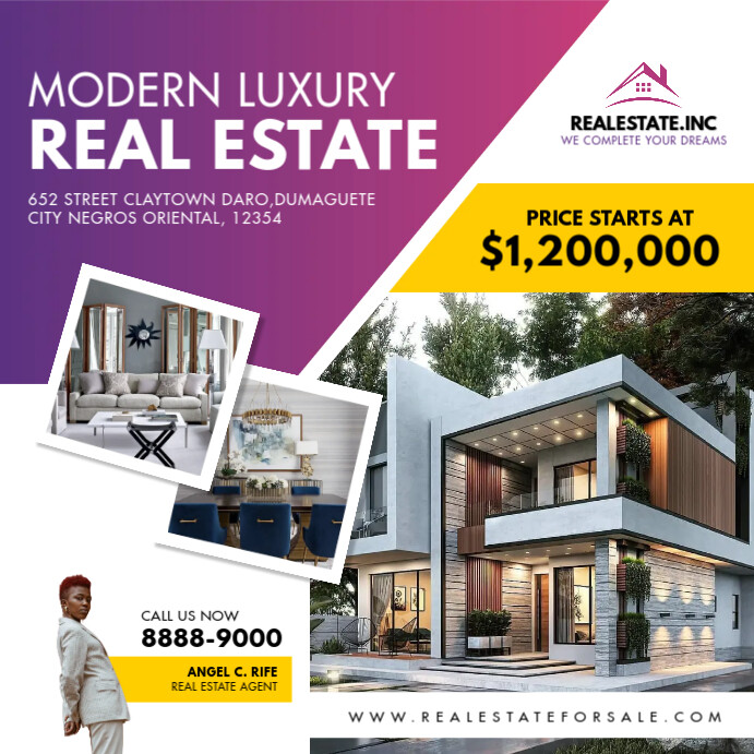 Purple Pink Modern Real Estate Review Instagr Template | PosterMyWall