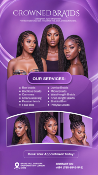 Purple Braiding Services Instagram Story Template