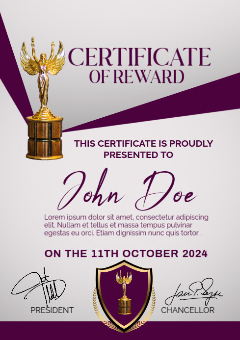 Purple Professional Certificate A4 template