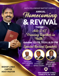 Purple Professional Church Homecoming and Revival Flyer Folheto (US Letter) template