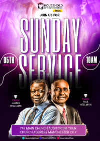 Purple Professional Church Service Event A4 template