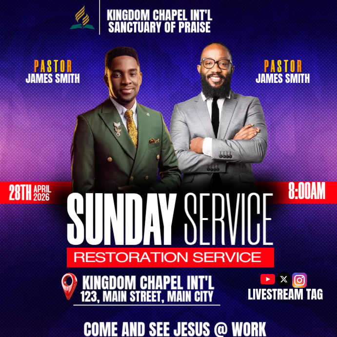 Purple Professional Church Service Promotion Instagram Post Template ...