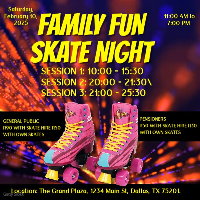 Purple Professional Family Skating Night Flyers, Skating Day Poster, Skating Event, Skating Flyers, Publicação no Instagram template