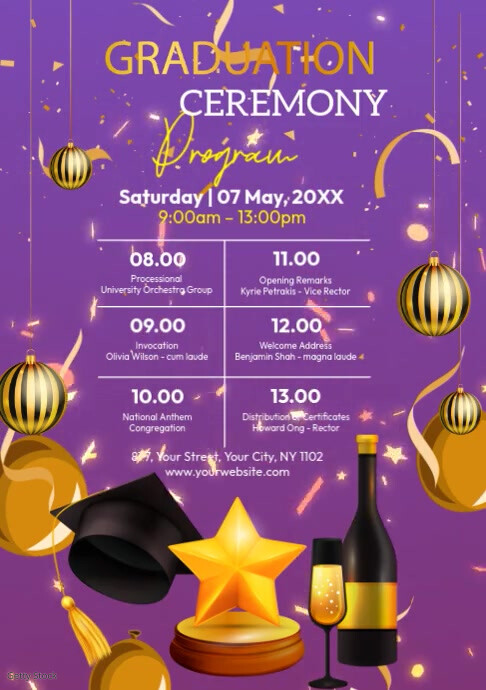 Purple Professional Graduation Event Program A4 Template | PosterMyWall