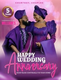 Purple Professional Happy Wedding Anniversary Flyer  Flyer (us Letter) Volante (Carta US) template