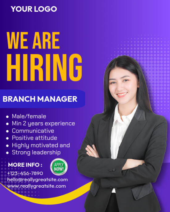 Plantilla de Purple Professional Hiring Instagram Portrait | PosterMyWall