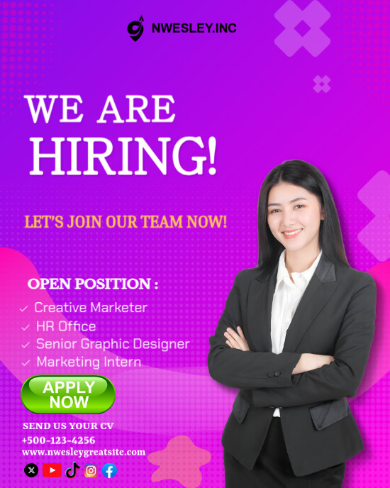 Purple Professional Hiring Instagram Portrait template