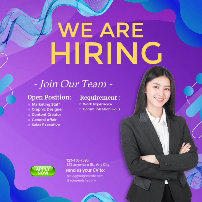 Plantilla de Purple Professional Hiring Instagram Post | PosterMyWall