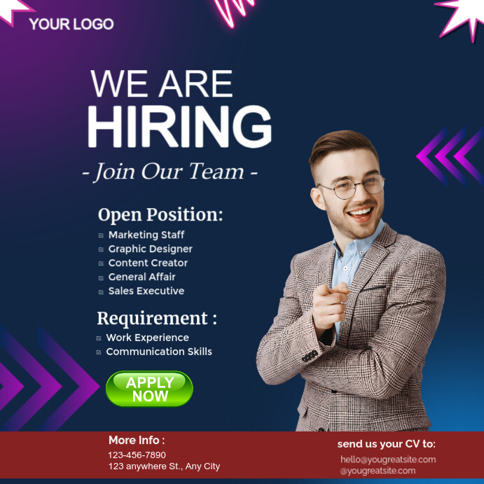 Purple Professional Hiring Instagram Post template