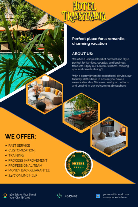 Purple Professional Hotel Restaurant & Accommodation Ad Poster Template ...