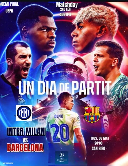 Purple Professional Inter Milan Vs Barcelona Uefa Champions League Semifinals Matchday  Flyer (us Le template