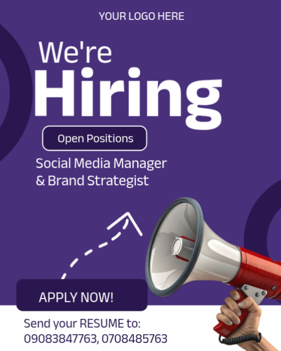 Copy of Purple Professional Job Hiring Instagram Portrait | PosterMyWall