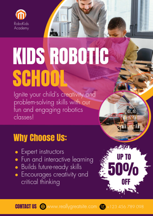 Purple Professional Kids Robotics School Poster Template A4 | PosterMyWall