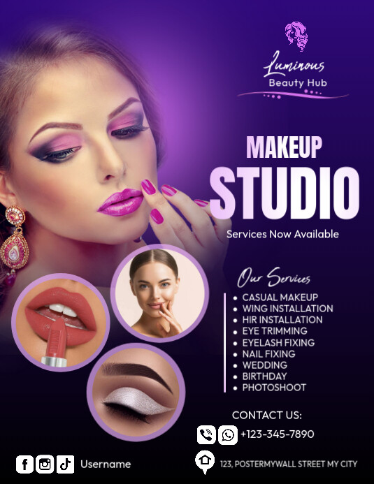 Purple Professional Makeup Studio Poster Flyer (us Letter) template