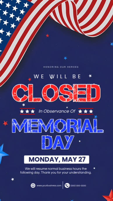 Memorial Day Closure Announcement Template | PosterMyWall