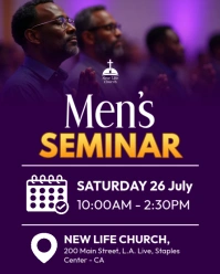 Purple Professional Mens Seminar Conference Church Poster Flyer Service Faceboook Banner Womens  Ins Instagram Portrait template