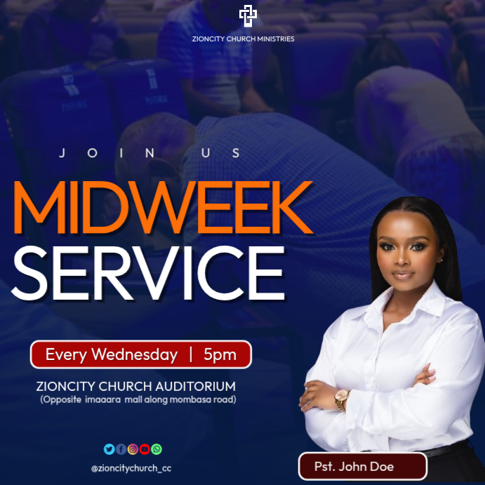 Purple Professional Midweek Church Service Instagram Post Template ...