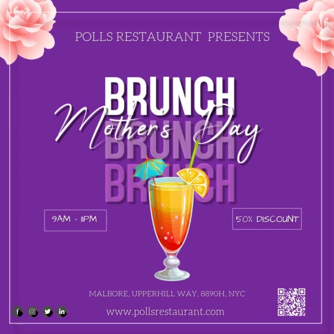 Purple Professional Mother's Day Brunch  Instagram Post template
