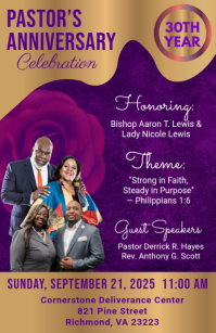 Purple Professional Pastor's Anniversary Celebration Tabloid template