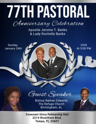 Purple Professional Pastoral Anniversary Celebration Flyer Volantino (US Letter) template