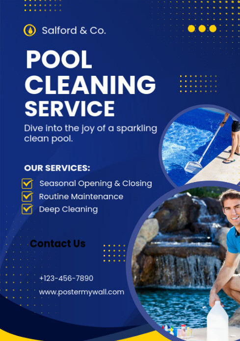 Purple Professional Pool Cleaning Service A4 Template | PosterMyWall