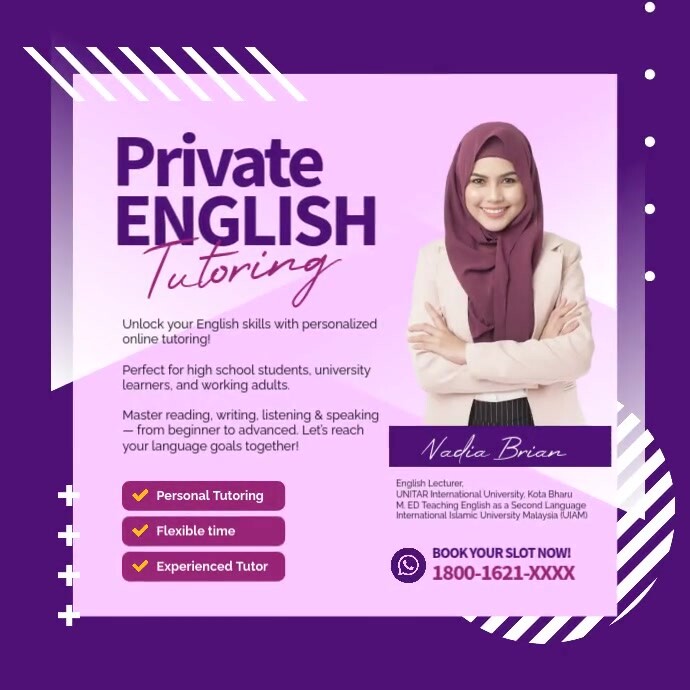 Purple Professional Private English Tutoring Instagram Post template