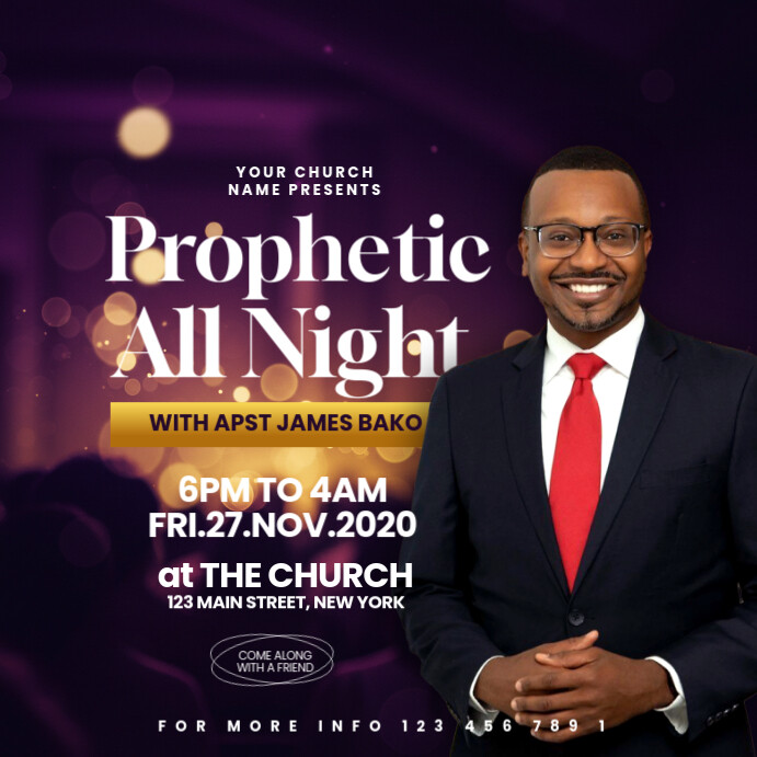Purple Professional Prophetic All Night Instagram Post template
