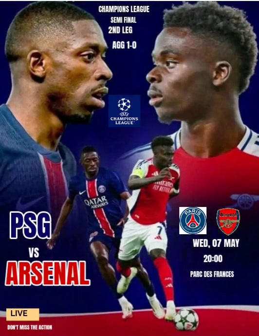 Purple Professional Psg Vs Arsenal Ucl Semifinals 2nd Leg Templates ...