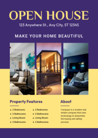 Purple Professional Real Estate Open House A4 template