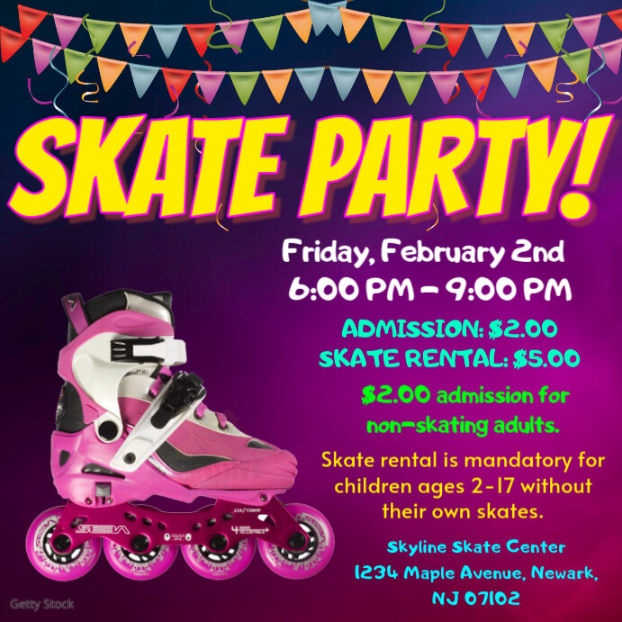 Purple Professional Skate Party Instagram Post template
