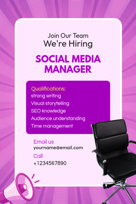 Purple Professional Social Media Manager Hiring Poster Template ...