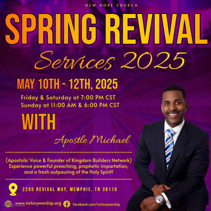 Spring Revival Sign Purple Professional Spring Revival Flyer Instagram Post Template ...