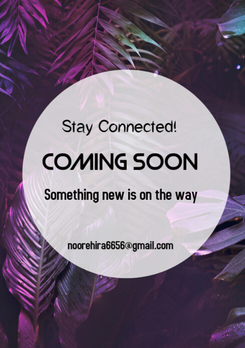 Purple Professional Stay Connected Coming Soon Announcement  A4 template