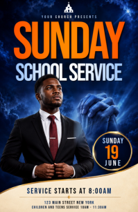 Purple Sunday School Service Half Page Wide Template