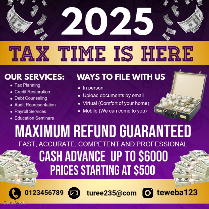 Purple Professional Tax Time Is Here Instagram Post template