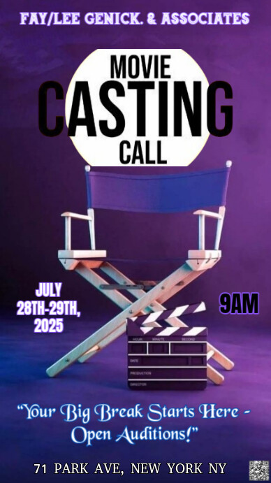 Purple Professional The Image Is A Visually Striking Movie Casting Call Flyer With A Dominant Purple template