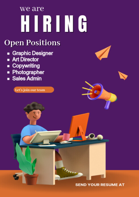 Purple Professional We Are Hiring  A4 template