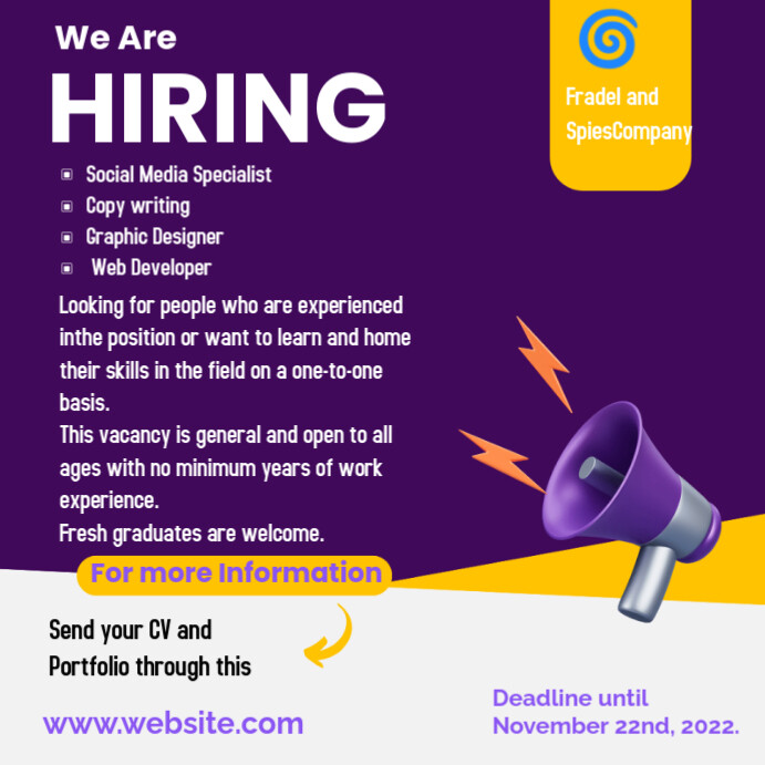 Purple Professional We Are Hiring Instagram Post Template | PosterMyWall