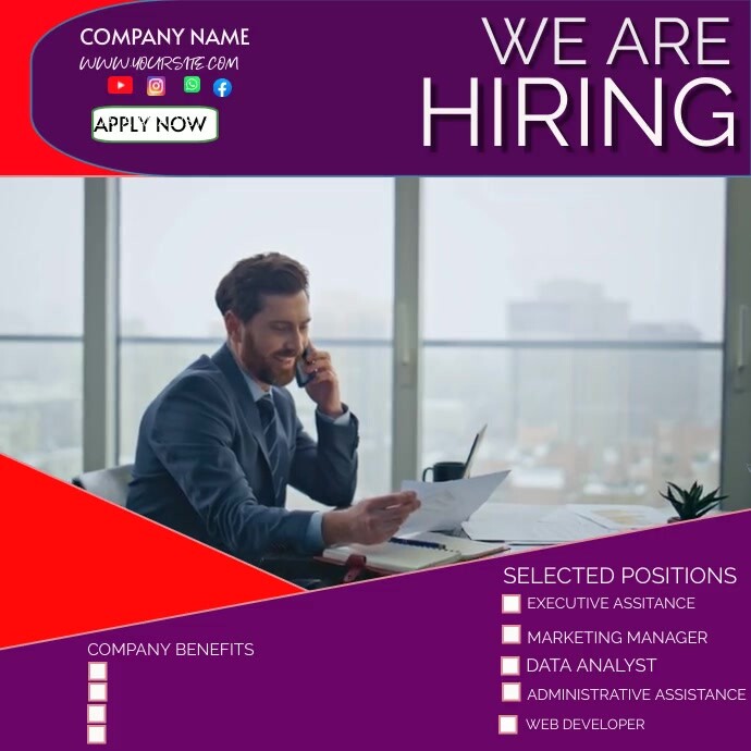 Purple Professional We Are Hiring Instagram P Template | PosterMyWall