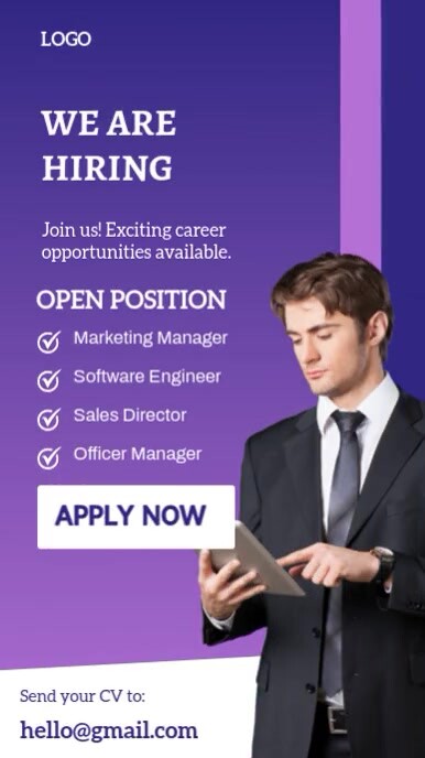 Purple Professional We Are Hiring Instagram Reel Template | PosterMyWall