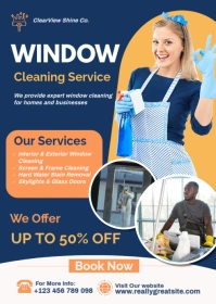 Purple Professional  Window Cleaning Services Promotion Template A6