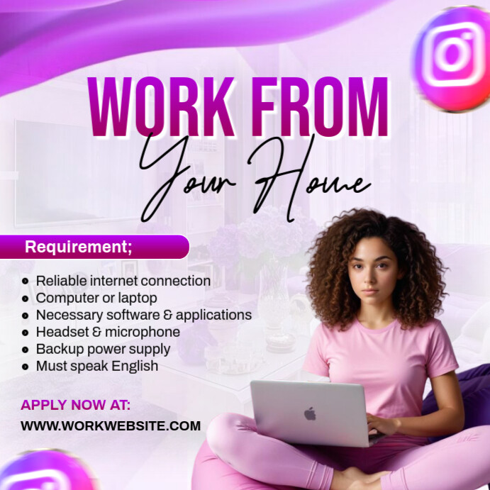 Purple Professional Work From Home Promotion Template Instagram Post ...