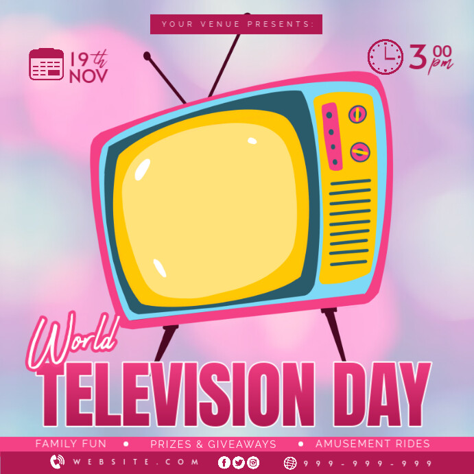 Purple Professional World Television Day Inst Publicação no Instagram template