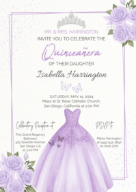 purple quinciañera digital invitations A6 template