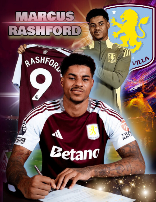 Copy of Purple Red Maximalist Marcus Rashford Aston Villa Football ...